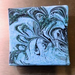 Blue black mini glitter stocking stuffer canvas magnet painting gift miniature